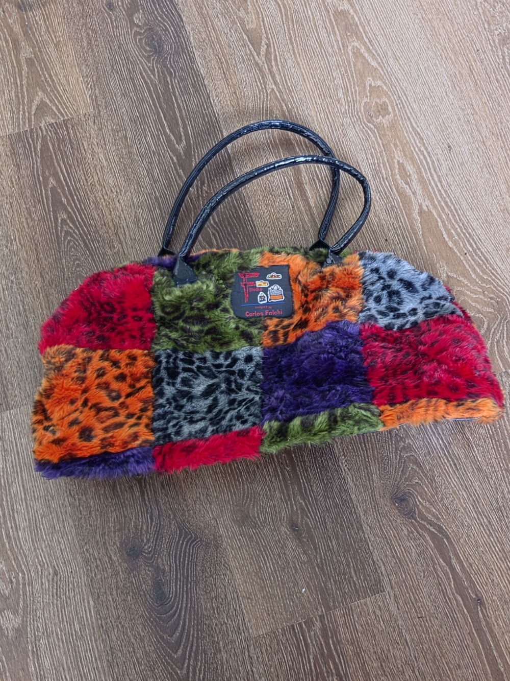 Carlos Falchi Multicolor Patchwork Faux-Fur Duffel Bag